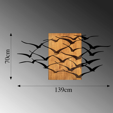 Decoratiune de perete, MA-313, 50% lemn/50% metal, 70 x 140 cm, Nuc / Negru
