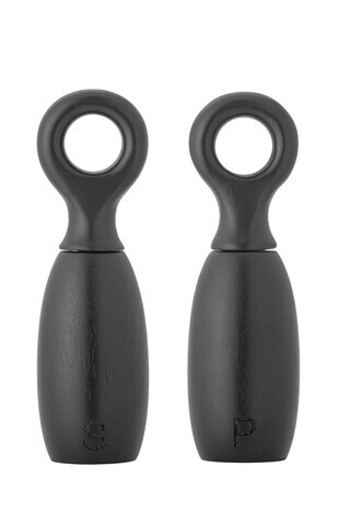 Set 2 rasnite sare si piper, Bloomingville, Martim, 6.5x21 cm, 45 ml, lemn de arbore de cauciuc, negru