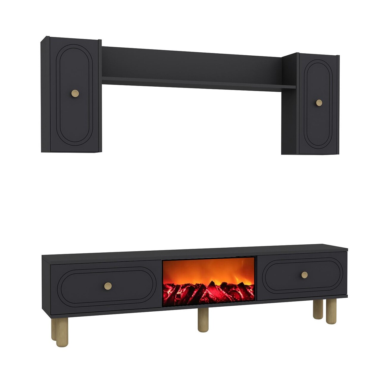 Comoda TV, Hanah Home, Polen Bohem Fireplace, 150x44.6x29.6 cm, PAL , Antracit - imagine 5