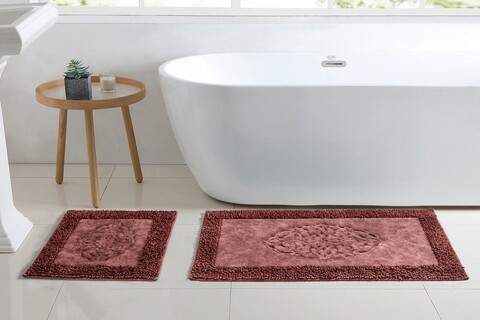Set covorase de baie 2 piese, Alanur Home, COTTONKT000210, Bumbac, Rosu claret