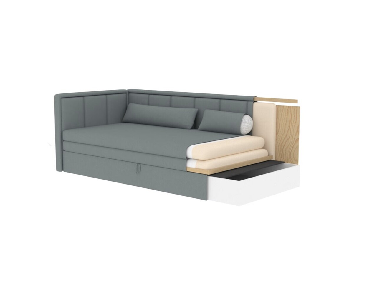 Canapea extensibila brat stanga 3 locuri ELTAP, Fulgeo, 214x82x77 cm, lemn/catifea din poliester, bej - view 9