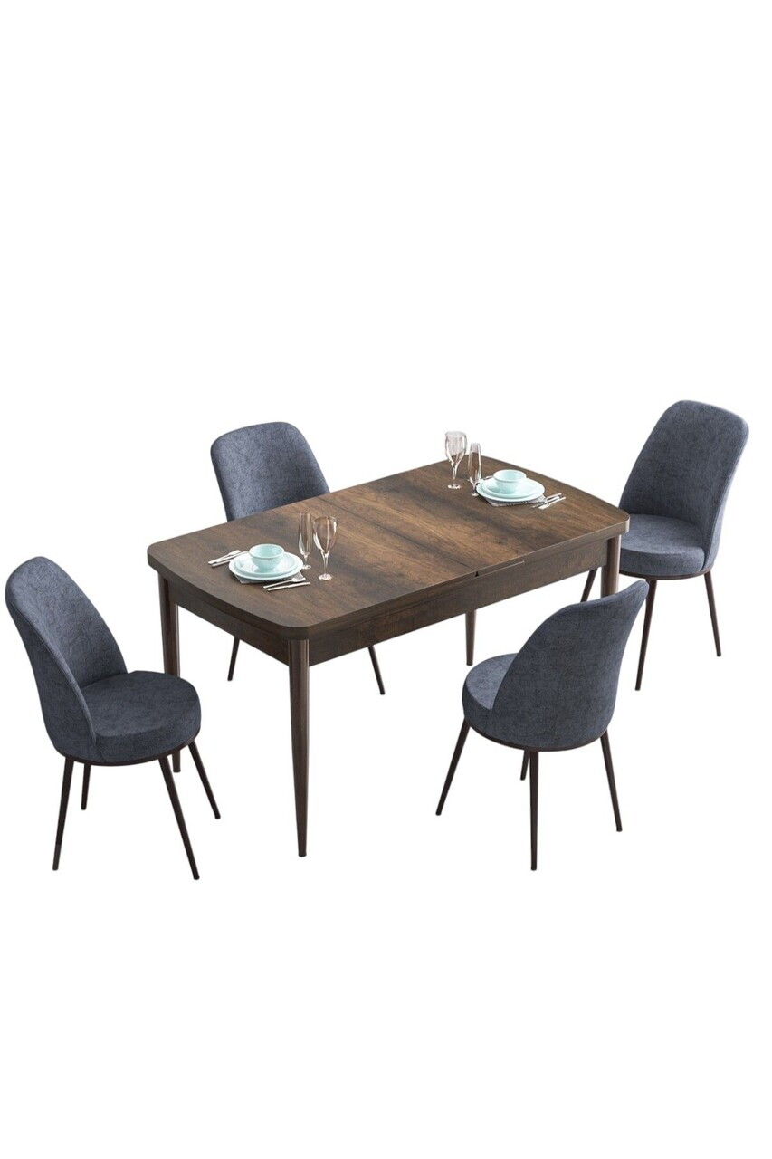 Set masa extensibila si scaune (5 piese), Hanah Home, Han, Model de lemn baroc / Afumat — imaginea 2