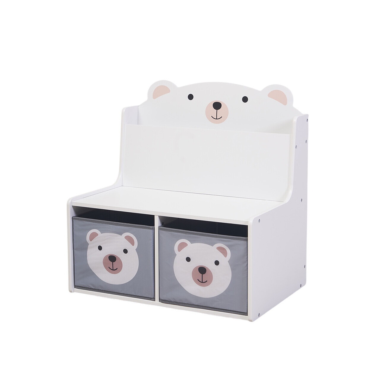 Organizator jucarii / mobilier camera copilului Bear, U-Grow, 60x42x61.5 cm, MDF, alb/gri - imagine 5