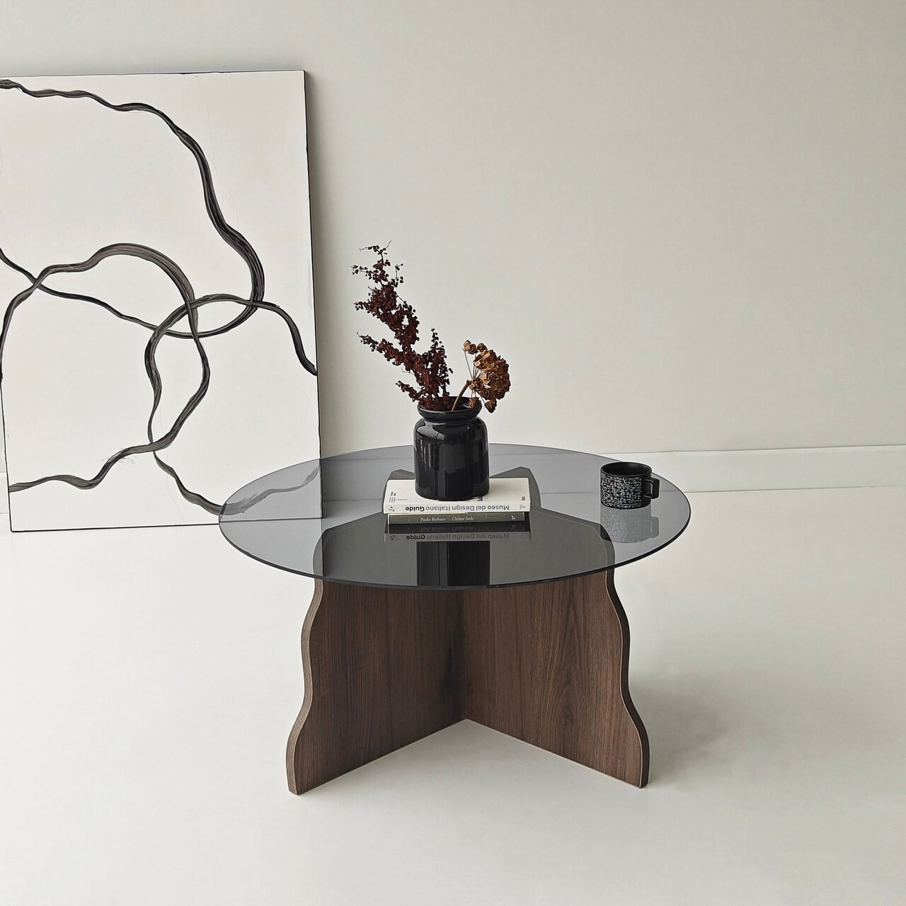 Masuta de cafea, Hanah Home, Butterfly, 75x40x75 cm, Nuc / Fume - view 2