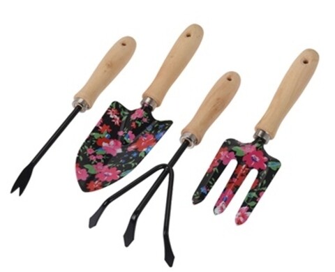 Set 4 ustensile de gradina Flower, metal, negru