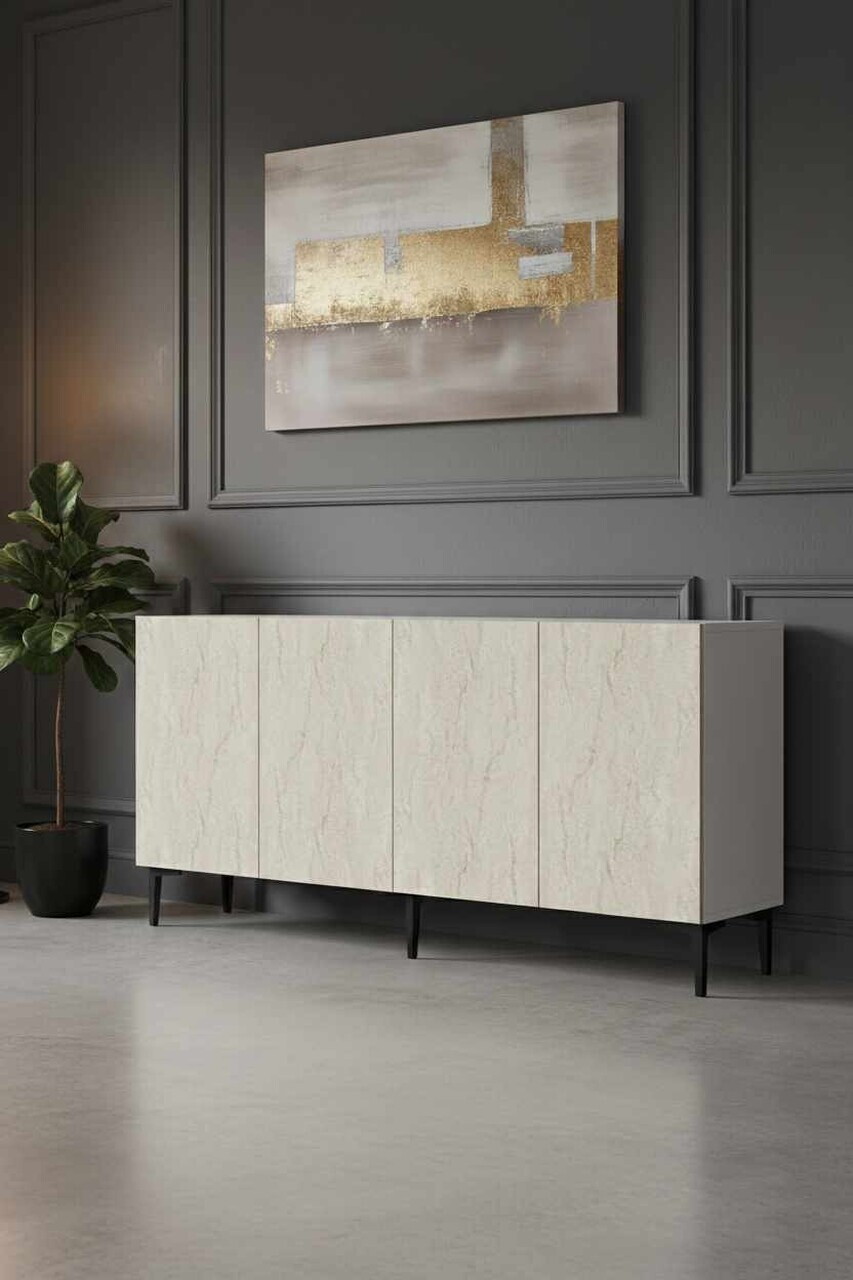 Consola, Hanah Home, Didema 180, 180x79x32 cm, Alb / Travertin — imaginea 3