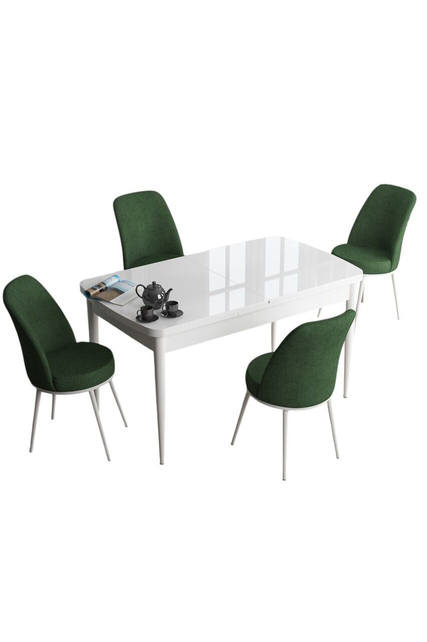 Set masa extensibila si scaune (5 piese), Hanah Home, Han, Alb / Verde kaki — imaginea 2