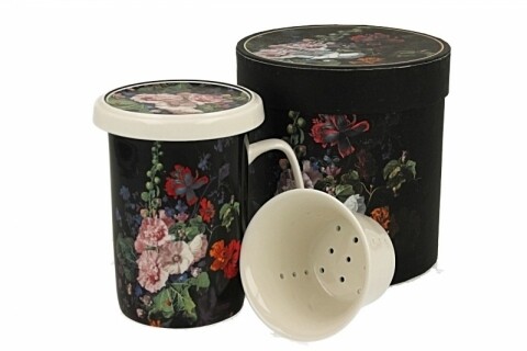Cana cu infuzor Mallow, Duo, 320 ml, portelan, negru