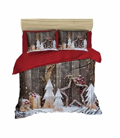 Lenjerie de pat dubla xmas-408, pearl home, 3 piese, amestec bumbac, multicolor