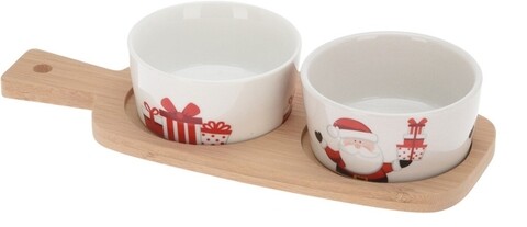 Set pentru gustrari xmas, 3 piese, portelan/bambus, multicolor