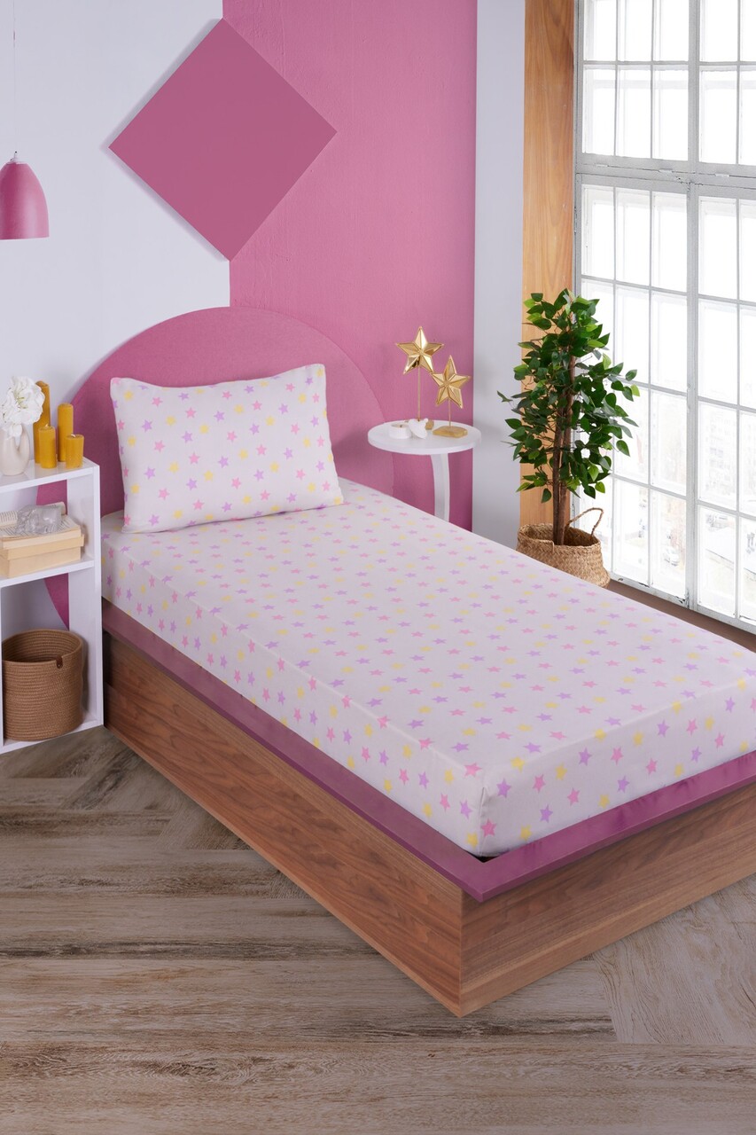 Set de pat pentru o persoana (cearceaf cu elastic si perna) 2 piese, Unicorn Dreams - Beige, Eponj Home, 65% bumbac/35% poliester