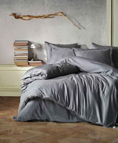 Lenjerie de pat dubla, Austin v2 - Dark Grey, Şaheser, Bumbac Satinat