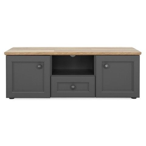 Comoda TV cu 2 usi si 1 sertar, Capri, L.120 l.38 H.45, pal/mdf, gri/natur