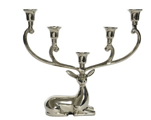 Suport pentru 5 lumanari Deer, 35×7.5×33 cm, aluminiu, argintiu 35x7.5x33