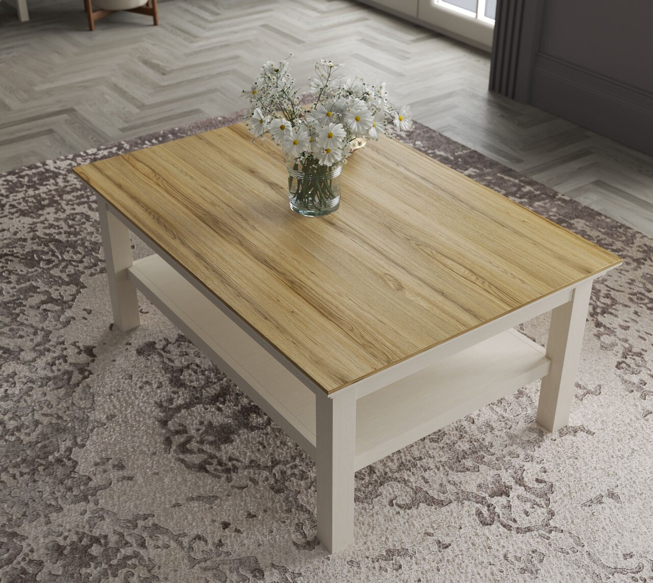 Masuta de cafea, Hanah Home, FRN-21024, 100.2x43.6x70.2 cm, PAL, Crem / Stejar / Gri - view 4