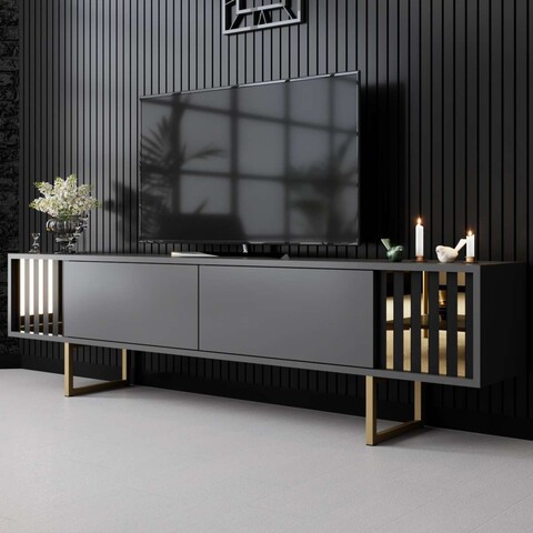 Comoda TV, Bexley, Gold Line, Antracit / Aur