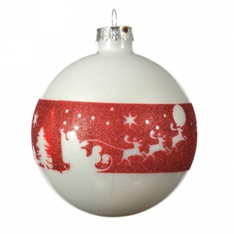 Set 3 globuri Santa w reindeer, Decoris, Ø8 cm, sticla, alb/rosu