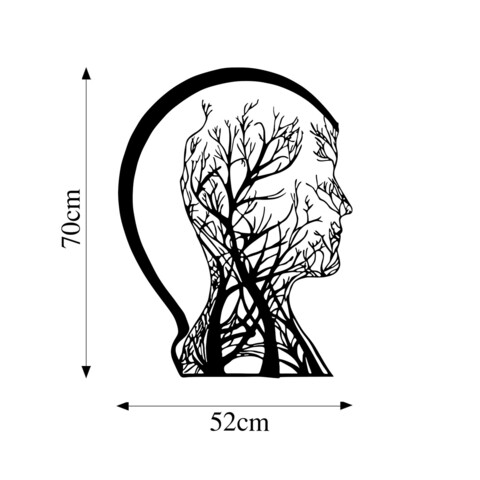 Decoratiune de perete, Tree Man, Metal, Dimensiune: 52 x 70 cm, Negru