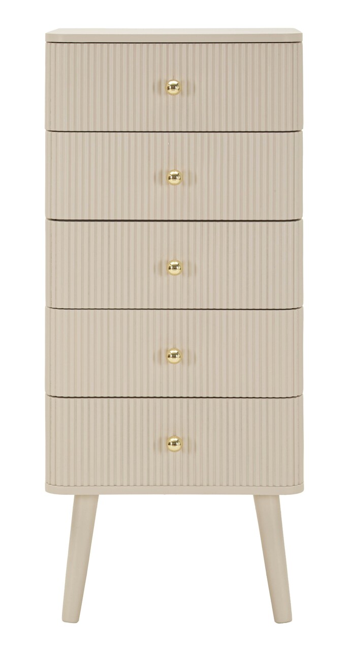 Comoda cu 5 sertare, Mauro Ferretti, Shy, 37.5x34x89 cm, lemn de pin, alb/auriu - imagine 8