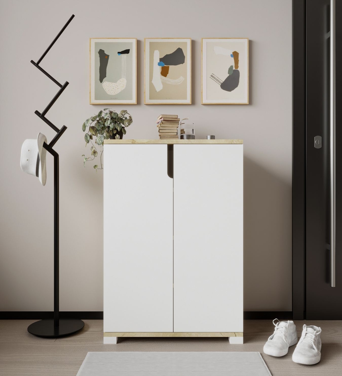 Pantofar, Hanah Home, Venedik, 60x97x34 cm, PAL, Stejar Safir / Alb