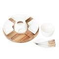 Set servire fondue Mooka, Homla, 27x13 cm, portelan/lemn/inox, alb/natur