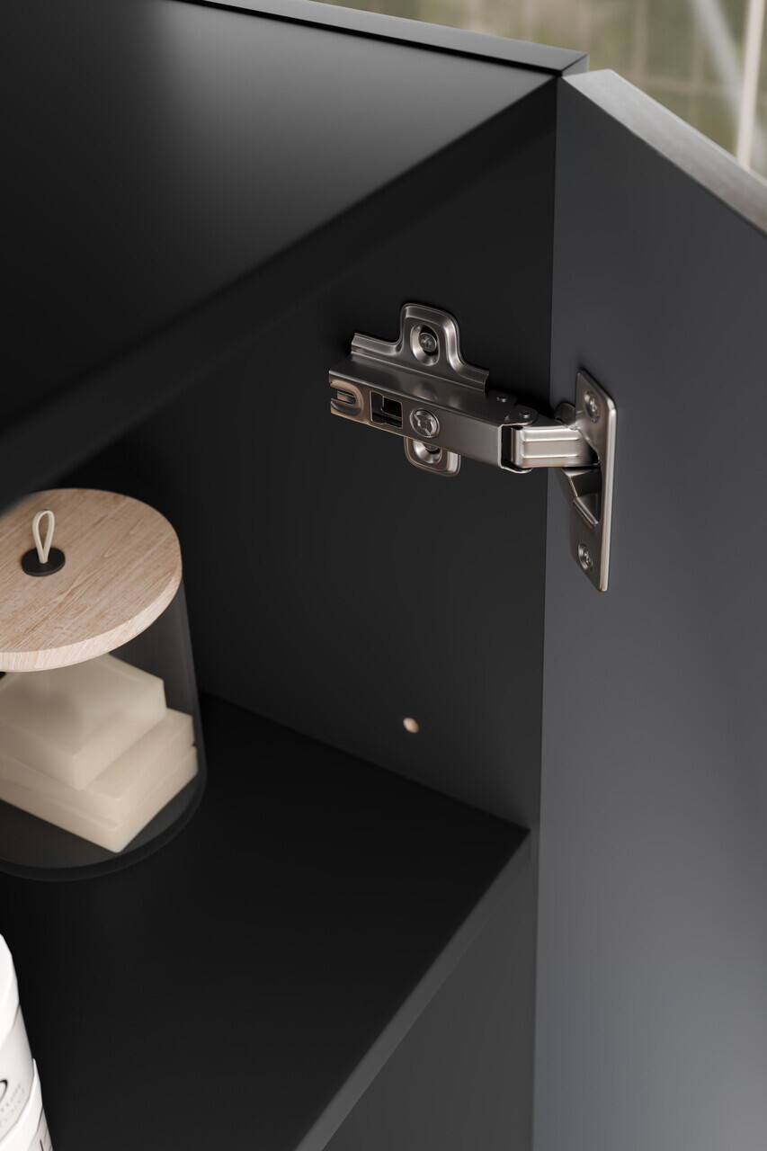 Set mobilier baie Talia Casella 80 cm, dulap inalt si masca cu lavoar, Comad, MDF/PAL, stejar/negru mat - view 2