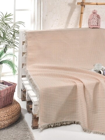 Cuvertura de pat, Eponj Home, Cizgili Powder, 180x220 cm, 100% bumbac, roz