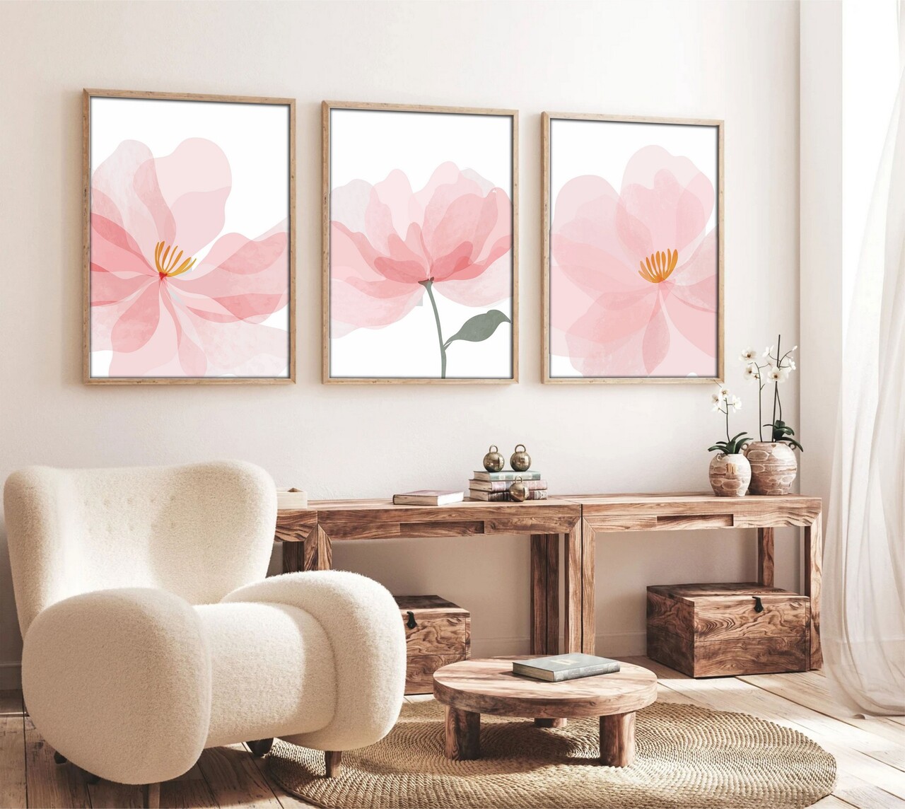 Set 3 tablouri decorative Huhu192 Cadru: 100% LEMN MASIV (Grosime: 25 cm) Multicolor