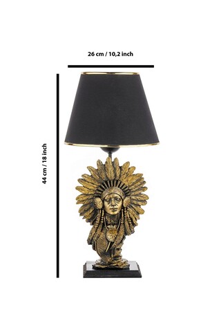 Lampa de masa, FullHouse, 390FLH1952, Baza din lemn, Aur/Negru