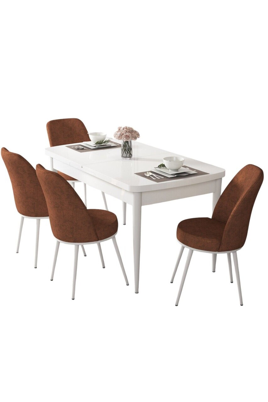 Set masa extensibila si scaune (5 piese), Hanah Home, Via, Alb / Teracotă — imaginea 2