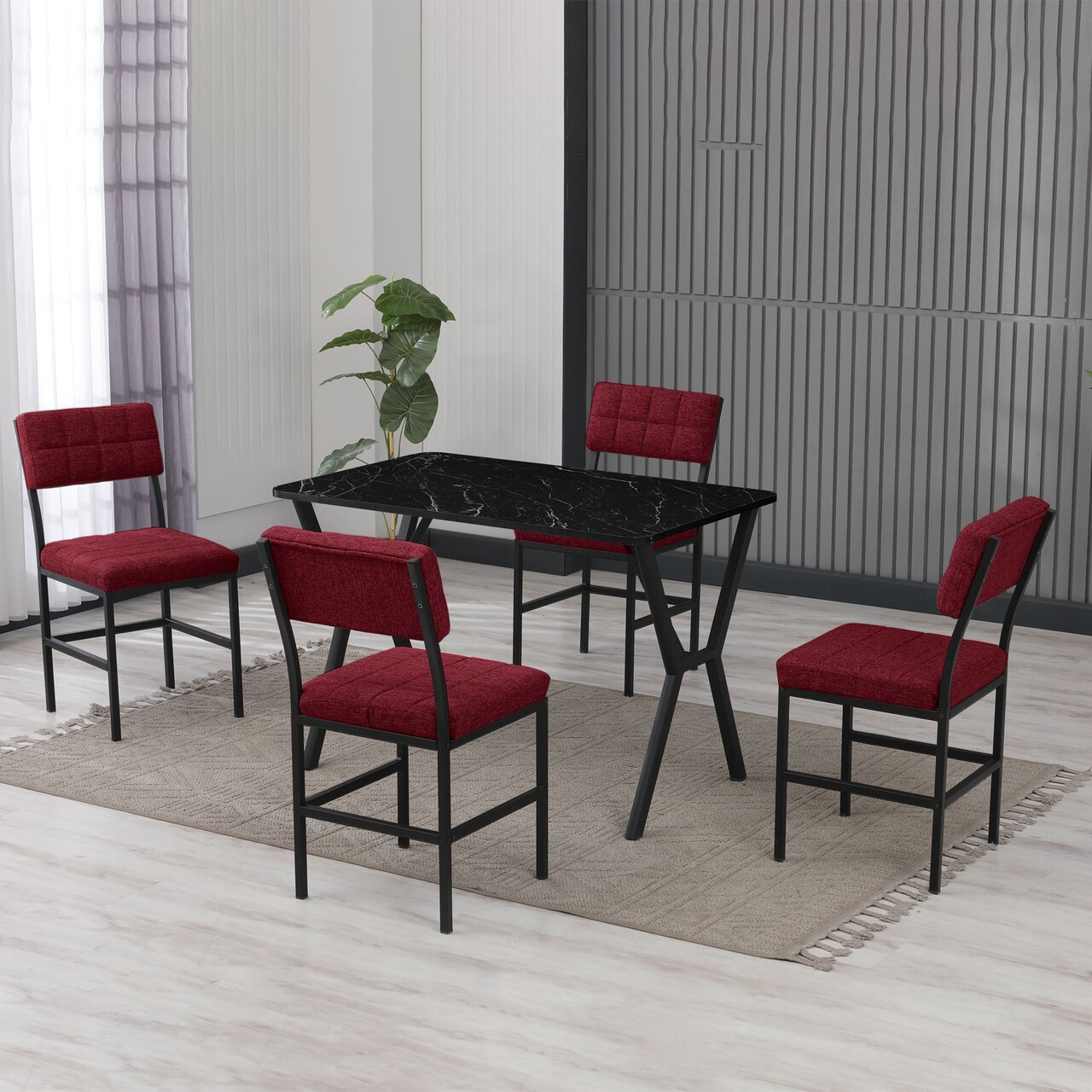 Set masa extensibila si scaune, Hanah Home, Dubai, Burgundiu / Negru - view 2