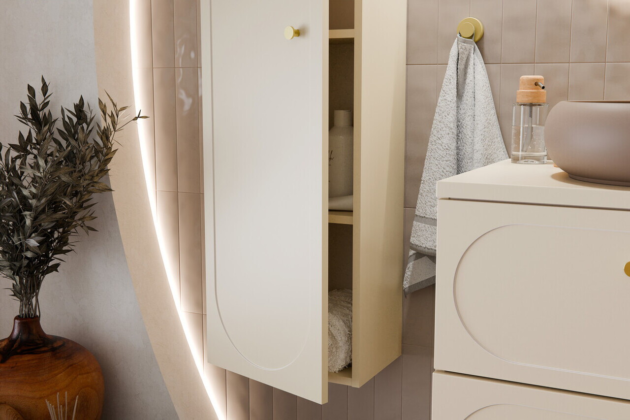 Set mobilier baie Donna Sand 60 cm, dulap inalt si masca lavoar, Comad, MDF/PAL, bej nisip - view 6