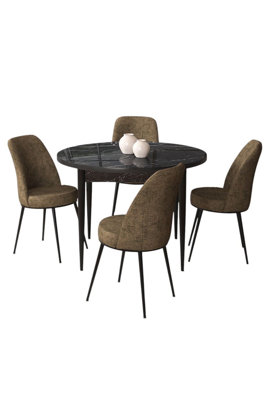 Set masă și scaune (5 bucăți), Hanah Home, Tor, Marmură neagră / Maro - view 2