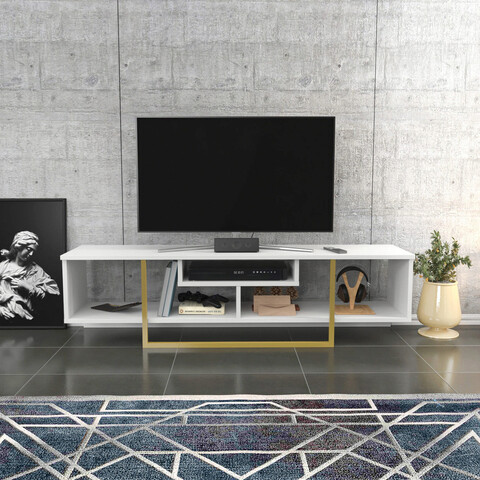 Comoda tv, retricy, asal 150, 150x35.2x40 cm, pal, aur alb