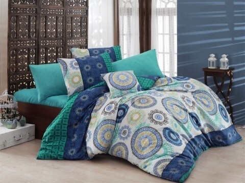 Lenjerie de pat pentru o persoana, 3 piese, amestec bumbac, Nazenin Home, Ringo, turcoaz