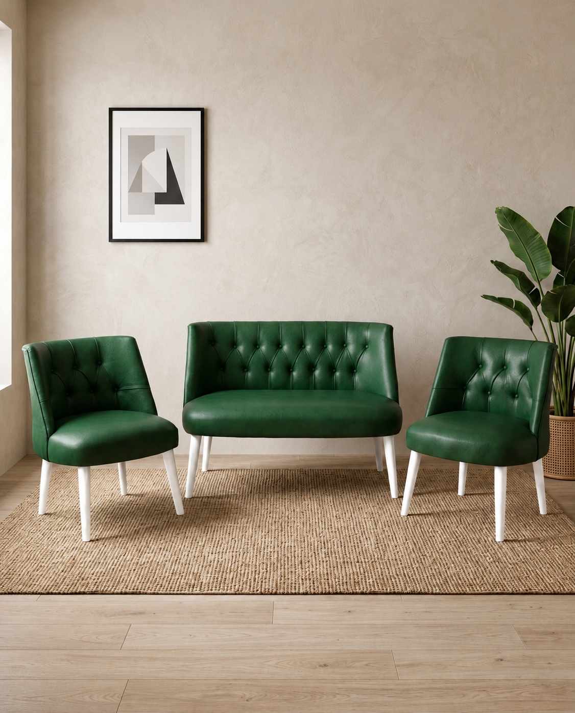 Set fotoliu extensibil și canapea cu 2 locuri (3 piese), Atelier del Sofa, 281ELR1220, Verde