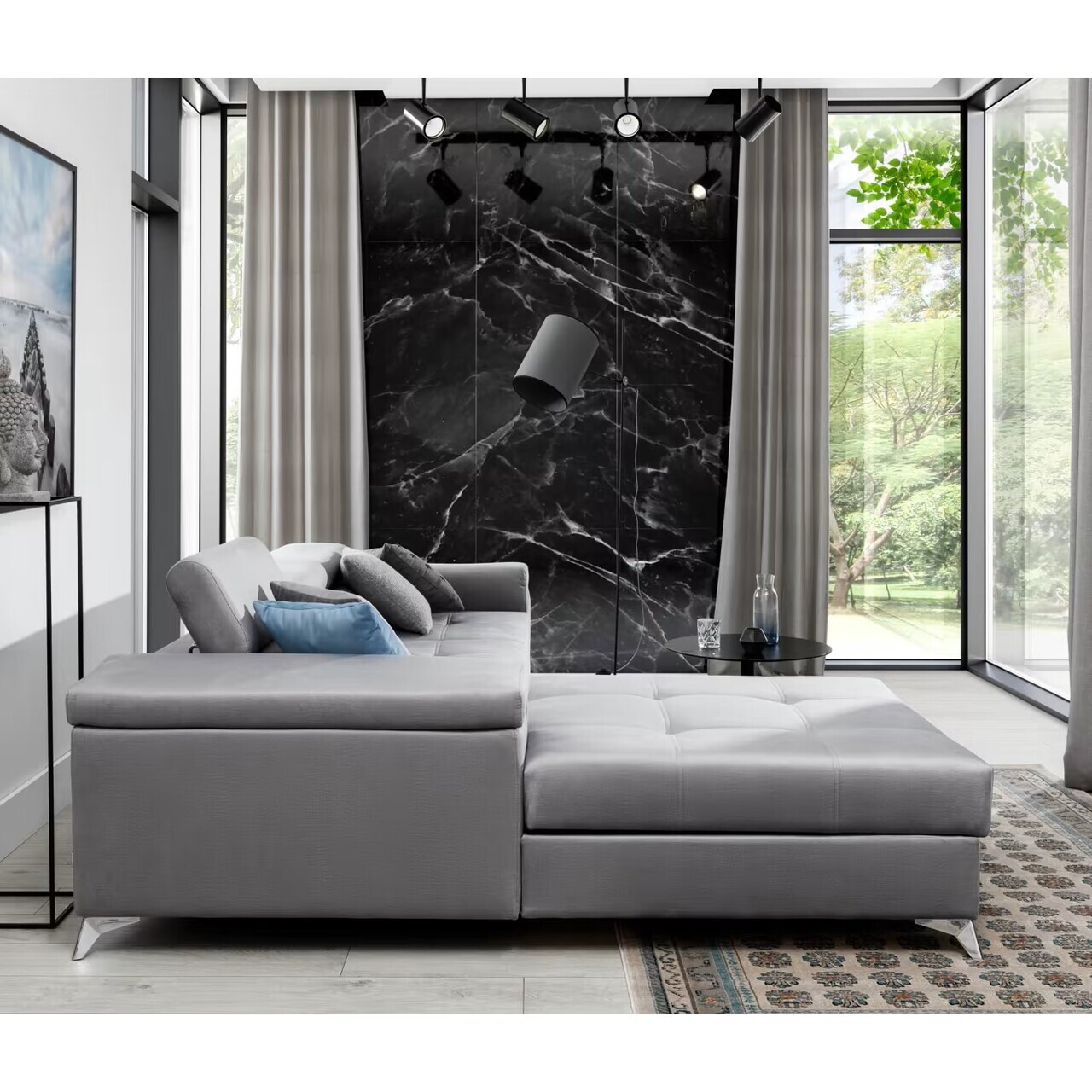 Coltar extensibil stanga 4 locuri ELTAP, RIC-LT-07KRO, Ricardo, 281x205x88 cm, lemn/poliester, negru - view 4