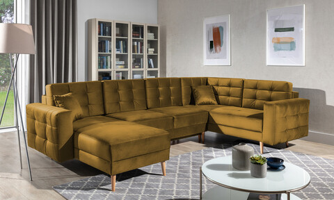 Coltar extensibil reversibil 5 locuri ELTAP, AsdU-56, Asgard, 326x202x93 cm, lemn/poliester, mustar