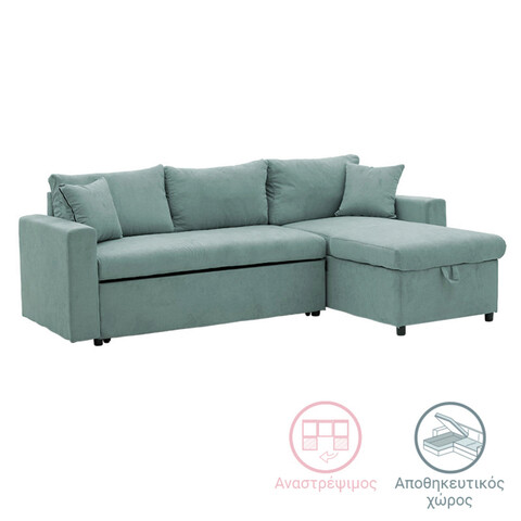 Coltar extensibil reversibil Lilian, Pakoworld, 225x148x81 cm, textil, menta