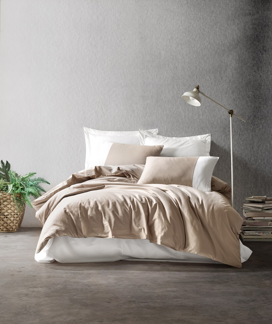 Lenjerie de pat pentru o persoana, Plain - Mink, Cream, Cutie de bumbac, Bumbac Ranforce