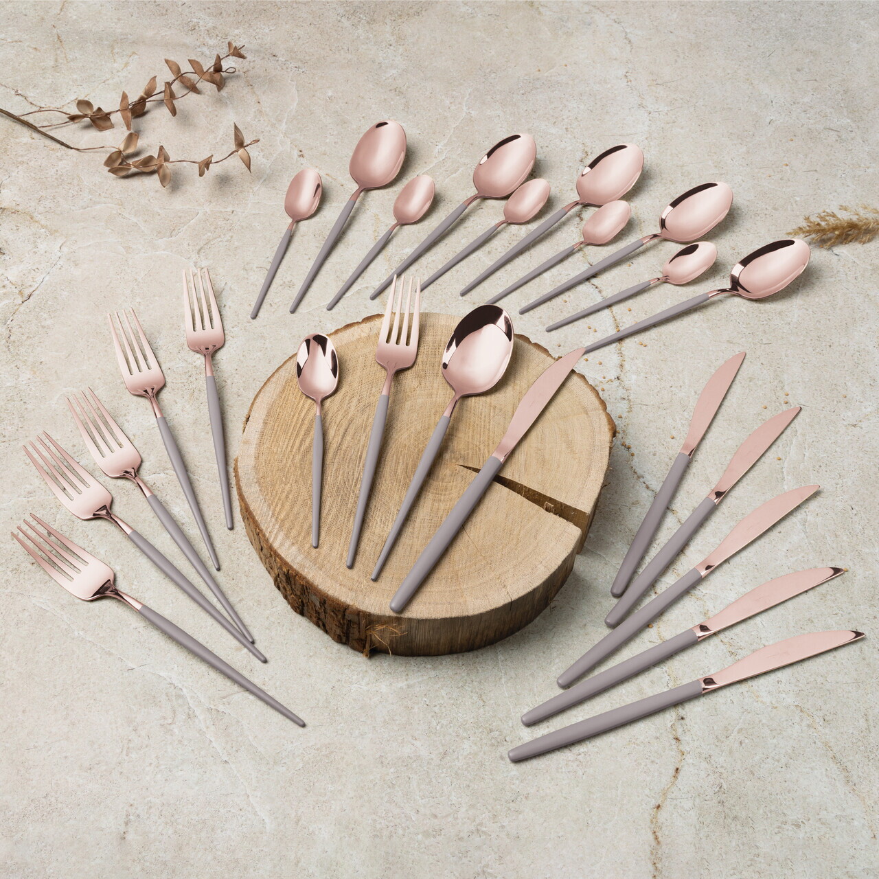 Set tacamuri 24 piese Berlinger Haus, Taupe, inox, taupe/roz - imagine 11