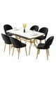 Set masa extensibila si scaune (7 piese), Hanah Home, Weps, Model de marmură albă / Auriu / Negru