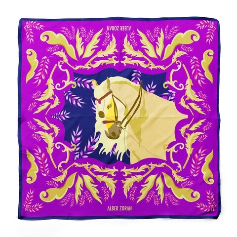 Esarfa, Alber Zoran, The Caballo De Princesa, 90 x 90 cm, poliester, multicolor