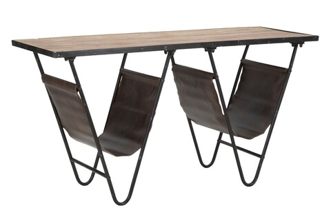 Masuta Living Cu Suport Reviste Mauro Ferretti, 120 X 43 X 62.5 Cm, Lemn De Brad/fier/piele Ecologica, Negru/maro