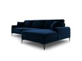 Coltar dreapta, Madara, Mazzini Sofas, 5 locuri, black legs, 254x182x90 cm, catifea, albastru regal