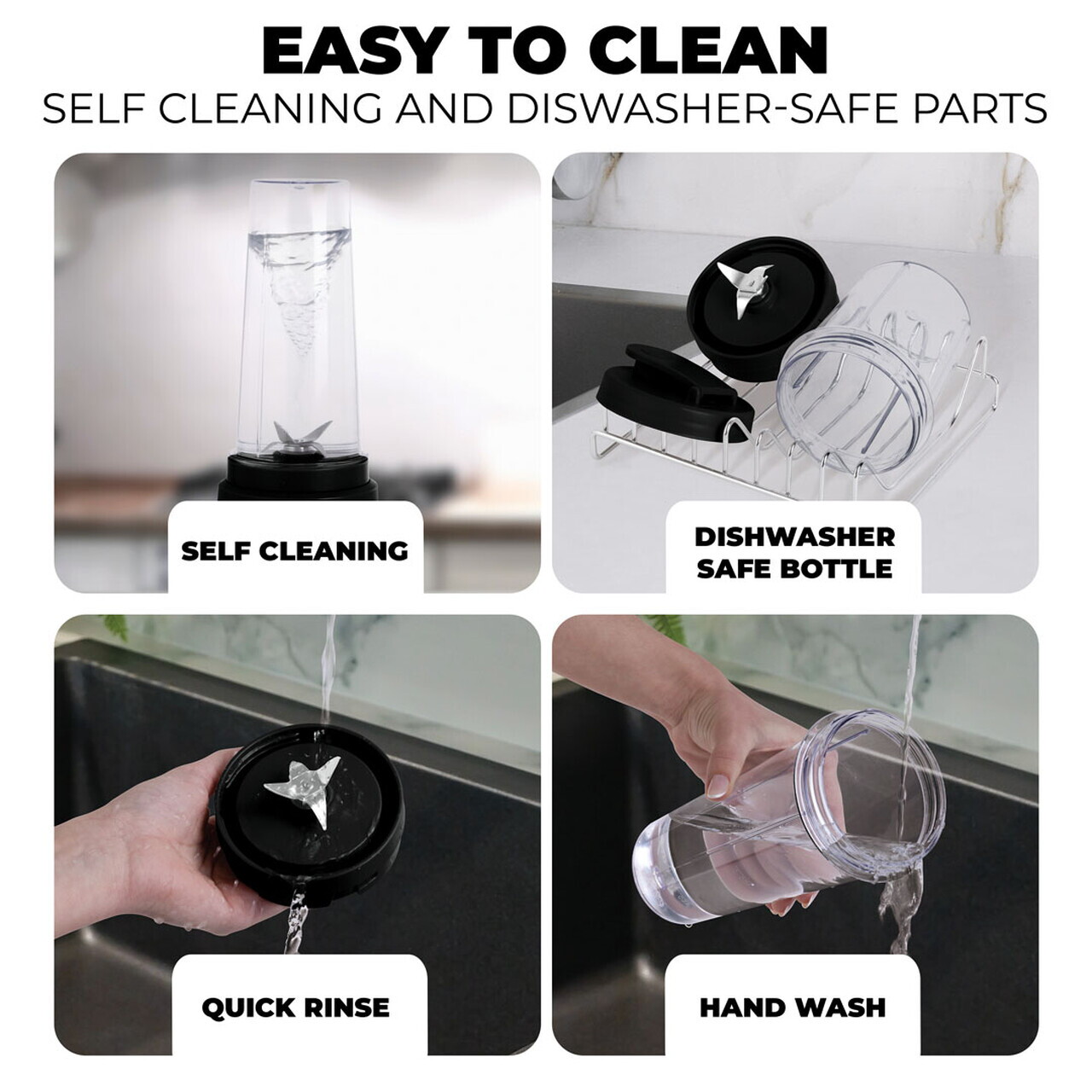 Blender pentru smoothie Fashion TV, Black Rose, 320W, 300 ml/ 600 ml, inox/plastic, negru/transparent - view 6