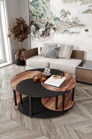 Set masute de cafea, Hanah Home, Yi Yang4L 70, MDF , Nuc / Negru