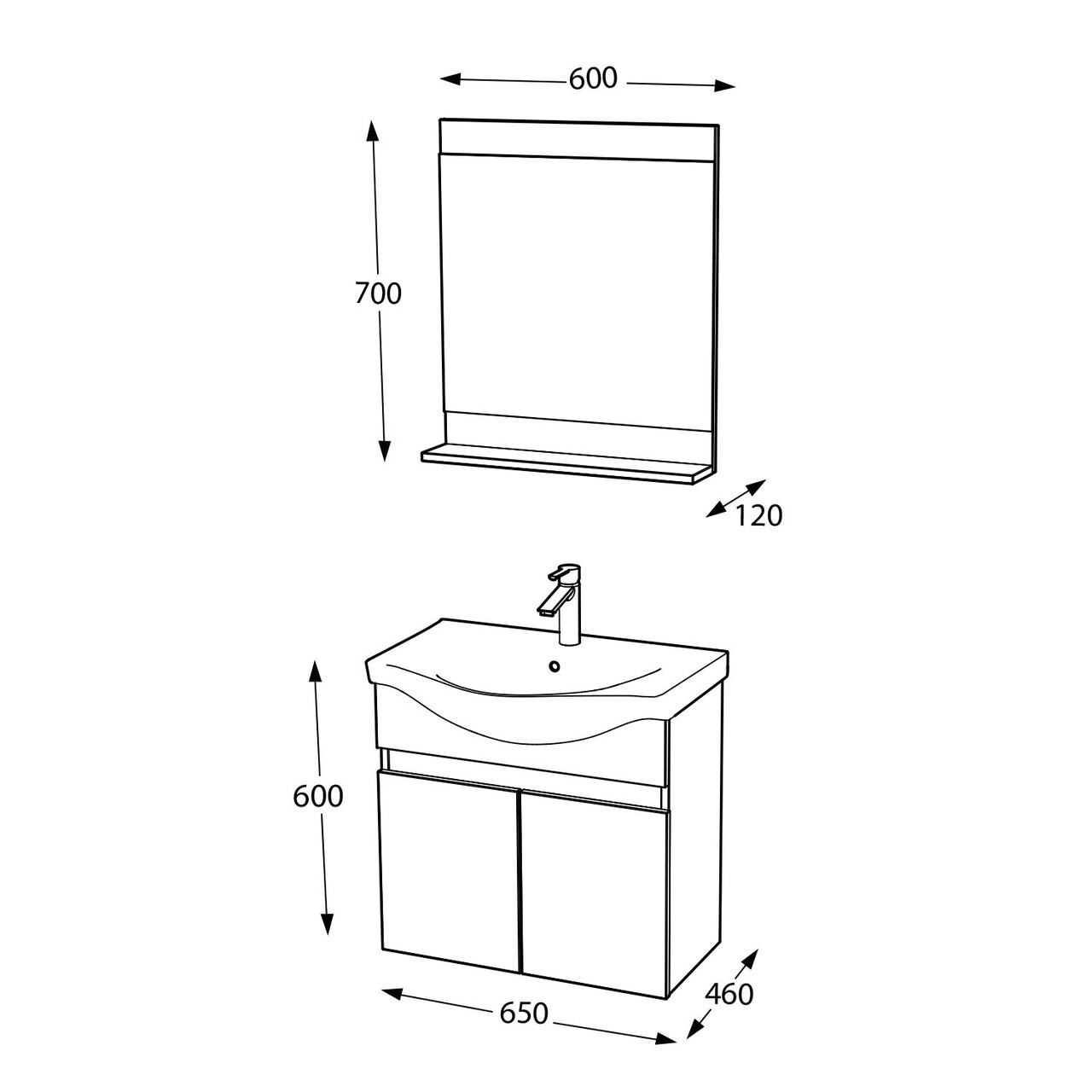 Set mobilier de baie (2 piese), Hanah Home, Mare 65, Alb mat - view 6