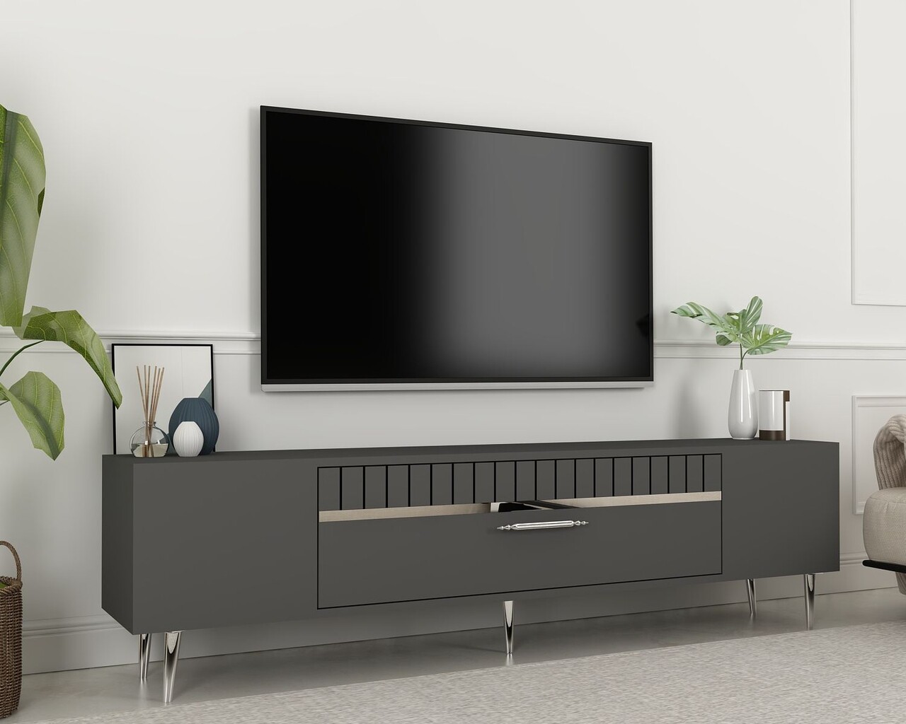 Comoda TV, Olivia, Dekolp1, Antracit / Argintiu - 1 | YEO