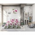 Lenjerie de pat dubla Sunshine Flowers White, Sleeptime,  3 piese, 200 x 220 cm, 80% bumbac, roz si alb